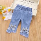 Toddlers Girls Jeans Children Denim Cropped Pants Elastic Belt Summer Outerwear Loose Cropped Pants Clothing big bow knot 7-8Y 120cm