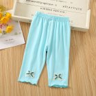 Toddlers Girls Leggings Solid Color Breathable Cotton Summer Pleated Pants Casual Kids Baby Cropped Pants blue 5-6Y 110cm