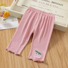 Toddlers Leggings Kids Girls Cropped Pants Solid Color Elastic Waist Belt Summer Outerwear Bottoms Pants cherry pink 4-5Y 100cm