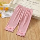 Toddlers Leggings Kids Girls Cropped Pants Solid Color Elastic Waist Belt Summer Outerwear Bottoms Pants lace pink 0-1Y 73CM