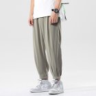 Trendy Men Loose Sports Pants Summer Thin Ethnic Style Solid Color Pants Casual Straight Wide-leg Trousers green M