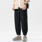 Trendy Men Loose Sports Pants Summer Thin Ethnic Style Solid Color Pants Casual Straight Wide-leg Trousers black M