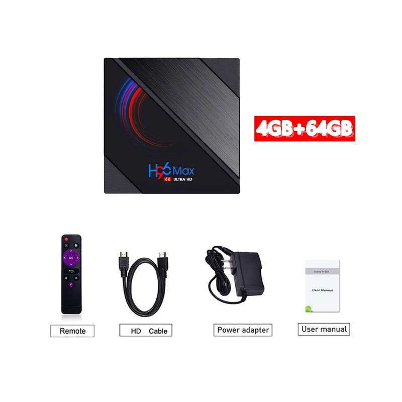 Tv Box Android 10.0 H96 Max H616 Media Player Dual Frequency Wifi Smart  Tv  Box 4+64g 4+64G_British plug