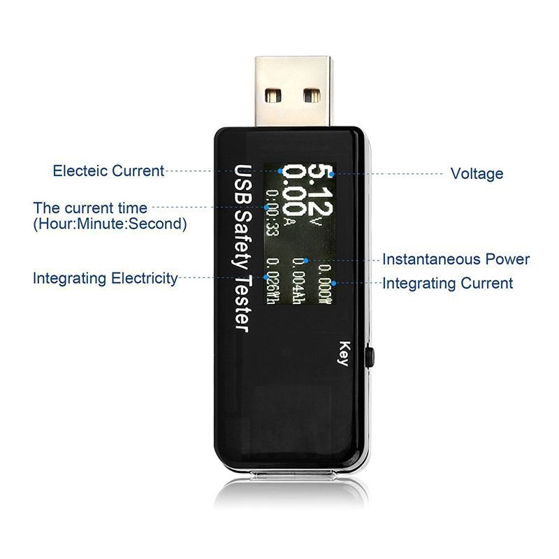 USB Tester DC Voltmeter 5-30V Volt Meter Charger Capacity Indicator Time Display Mobile Battery Power Detector black