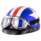 Unisex Cute Motorcycle Helmet Bike Riding Protective Strong Safety Half-face Helmet with Goggles Matte blue and white star_One size