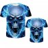 Unisex Delicate 3D Skull Printing Round Collar Fashion T shirt Blue skull  L