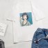 Unisex Fashion Summer Cartoon Letters Printing Loose Short Sleeve T shirt