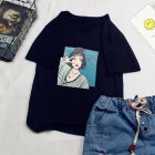 Unisex Fashion Summer Cartoon Letters Printing Loose Short Sleeve T-shirt