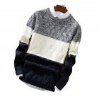 Unisex Knitted Thin Type Sweater Round Neck Pullover Warm Sweater Tops Navy_XL
