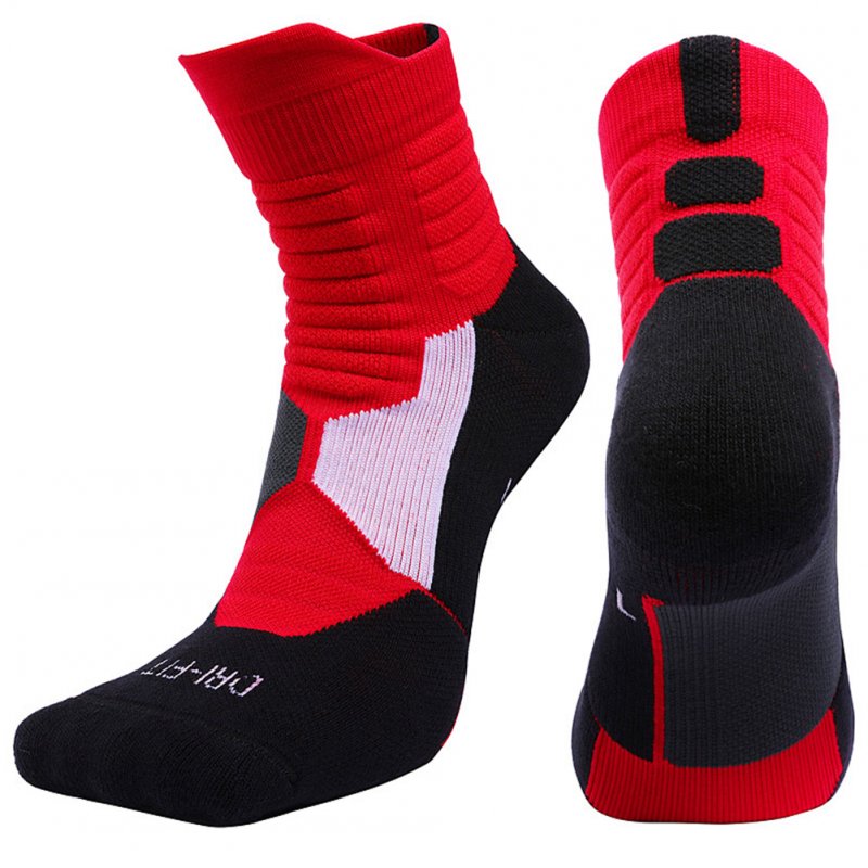 Unisex Professional Deodorant Mid-hose Basketball Sports Socks Stockings red_M[34-38]