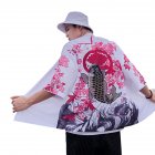 Unisex Vintage Koi Pattern Kimono Chinese Style Loose Sleeve Cotton Shirts Koi white_XL
