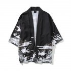 Unisex Vintage Ukiyo-E Pattern Kimono Loose Sleeve Cotton Shirts Tops Dragon black_L