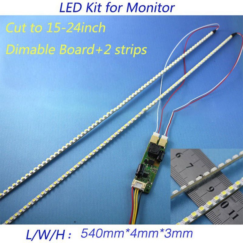 Universal LED Backlight Lamps Update Kit for LCD Monitor 2 LED Strips Support to 24'' 540mm White light