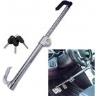 Universal Steering Wheel Brake Lock Anti-theft Retractable Double Hook Car Clutch Pedal Lock Silver