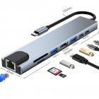 Usb C Hub Type-c 3.1 To 4k Hdmi-compatible Rj45 Usb Sd/tf Card Reader Pd Fast Charge 8-in-1 Usb  Dock silver
