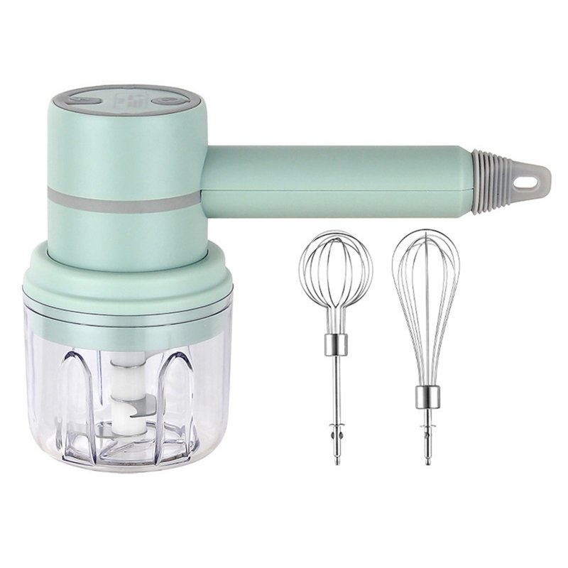Wireless Electric Food Mixer Household Usb Rechargeable Mini Handheld Egg Beater Baking Hand Mixer Kitchen Tools Green 2 in 1/PC Cup 250ML