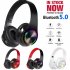 Wireless Luminous Headphones Bluetooth V5 0 Earphones Over Ear Stereo Super Bass Headset with Microphone red