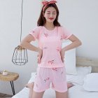 Woman Fashion Short Sleeves Cute Pattern Printing Homewear Suit #E Pink_XL