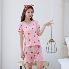 Woman Fashion Short Sleeves Cute Pattern Printing Homewear Suit #F Strawberry_XL