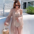 Women 3 Piece Split Bikini Suit Summer Sexy Solid Color Lace Swimsuit With Cover Up For Hot Spring Swimming 986669 beige S