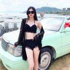 Women 3 Piece Split Bikini Suit Summer Sexy Solid Color Lace Swimsuit With Cover Up For Hot Spring Swimming 986669 black S