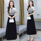 Women Cheongsam Dress Summer Short Sleeves Stand Collar A-line Skirt High Waist Large Swing Dress p01 black 2XL