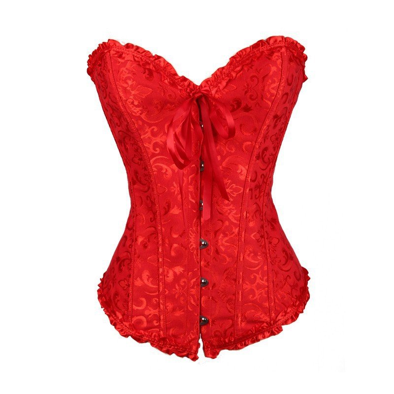 Women Corset Bustier Lingerie Bodyshaper Top Sexy Vintage Lace-up Boned Overbust Strapless Corset Tops red M