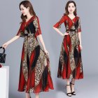 Women Elegant Print Knee-length Leopard Print Fashion Dress red_M
