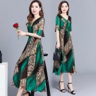 Women Elegant Print Knee-length Leopard Print Fashion Dress green_L