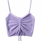 Women Fashion Drawstring Tank Top Casual Elegant Solid Color Sleeveless Crop Top Multi-color Camisole Purple One size