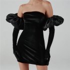 Women Fashion Dress Sexy Off Shoulder High Waist Puff Sleeves Bodycon Skirt Sleeveless Solid Color Slim Fit Short Skirt black S