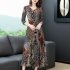 Women Fashion Lady Printing V neck Three Quarter Sleeve Dress for Party Vacation 818  picture color 4XL
