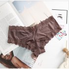 Women Fashion Panties Sexy Low-waist Lace Underwear Simple Solid Color Ice Silk Briefs Breathable Underpants coffee color M