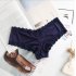 Women Fashion Panties Sexy Low waist Lace Underwear Simple Solid Color Ice Silk Briefs Breathable Underpants navy blue S