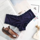 Women Fashion Panties Sexy Low-waist Lace Underwear Simple Solid Color Ice Silk Briefs Breathable Underpants navy blue S
