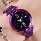 Women Fashion Simple Quartz Watch Chic Stainless Steel Watchband Wristwatch Ornament D5 purple Magnet net belt + blue and white red label