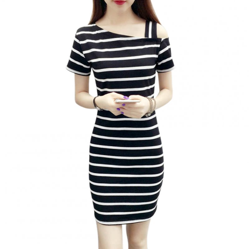 Women Stripe Printing Off-shoulder Dress