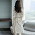 Women Girls Elegant Stripes Pattern Tight Waist Dress   White M