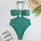 Women Halter Swimsuit Retro Ethnic Moroccan Printing Sexy High Waist Quick-drying Backless Swimwear For Swimming green M