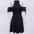 Women Hollow Out Crescent Moon Lacing Black Dress Halloween Costume black S