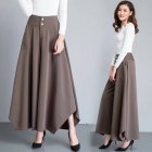 Women Irregular Cropped Pants Trendy Elegant High Waist Large Size Casual Loose Solid Color Wide-leg Pants coffee M