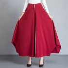 Women Irregular Cropped Pants Trendy Elegant High Waist Large Size Casual Loose Solid Color Wide-leg Pants red M