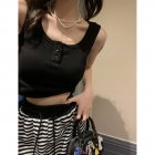 Women Knitted Tank Tops Summer U-neck Slim Fit Crop Tops Sexy Slim Fit Simple Solid Color Sleeveless Shirt black M