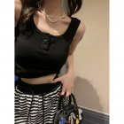 Women Knitted Tank Tops Summer U-neck Slim Fit Crop Tops Sexy Slim Fit Simple Solid Color Sleeveless Shirt black XXL