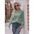 Women Long Sleeves Shirt V Neck Casual Solid Color Loose Blouse Elegant Hollow out Pullover Tunic Tops bean paste color M