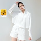 Women Long Sleeves Sun Protection Shirt Ice Silk Breathable Thin Hooded Jacket For Outdoor Fishing Hiking 8345 white one size