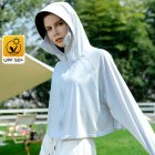 Women Long Sleeves Sun Protection Shirt Ice Silk Breathable Thin Hooded Jacket For Outdoor Fishing Hiking 8345 light gray one size