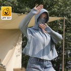Women Long Sleeves Sun Protection Shirt Ice Silk Breathable Thin Hooded Jacket For Outdoor Fishing Hiking 8311 gray one size