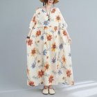 Women Loose Dress Short Sleeves Fashion Floral Printing Dress Casual Round Neck High Waist A-line Skirt As shown L