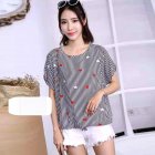 Women Loose Fashion Print Short Sleeve T-shirt Chiffon Breathable Shirt 6_free size